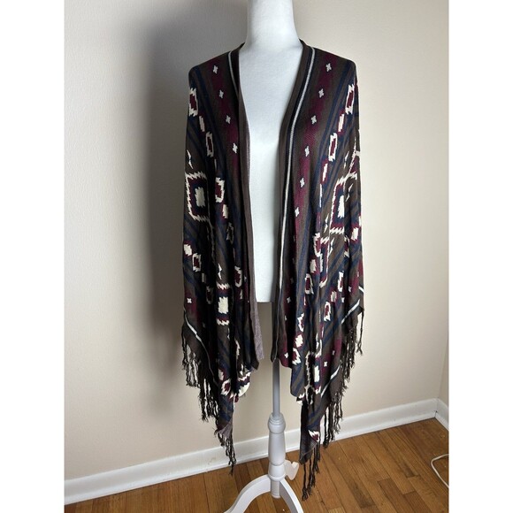 Botique Sweater One Size Large Cardigan Fringe Western Aztec Horse Blanket Rodeo - Picture 1 of 4